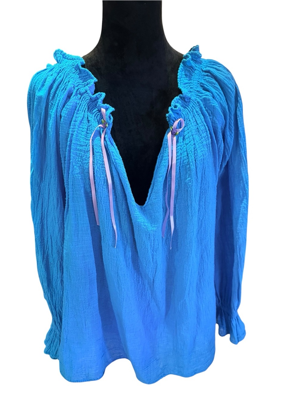 Blue Women's Peasant Blouse Cosplay Renaissance Faire Ruffle Boho Plus Size XXL - Picture 3 of 3